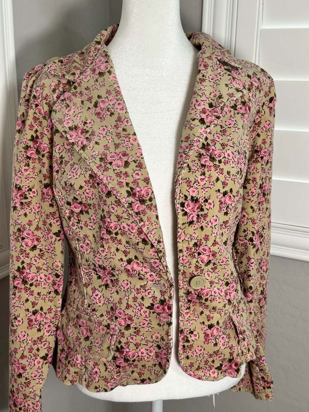 No Boundaries Juniors Pink Floral Corduroy Blazer Jacket Size L 11/13